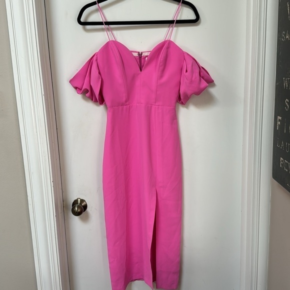Amanda Uprichard Victoria Off Shoulder Midi Dress Aster Pink XS - Picture 6 of 9